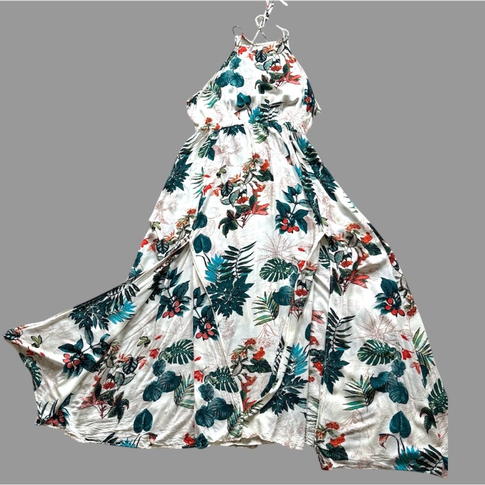 SHEIN Floral Maxi Dress - White and Green